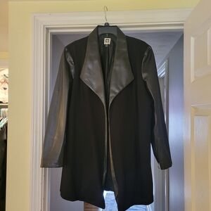 Anne Klein Black Open-Front Jacket with Faux Leather Trim